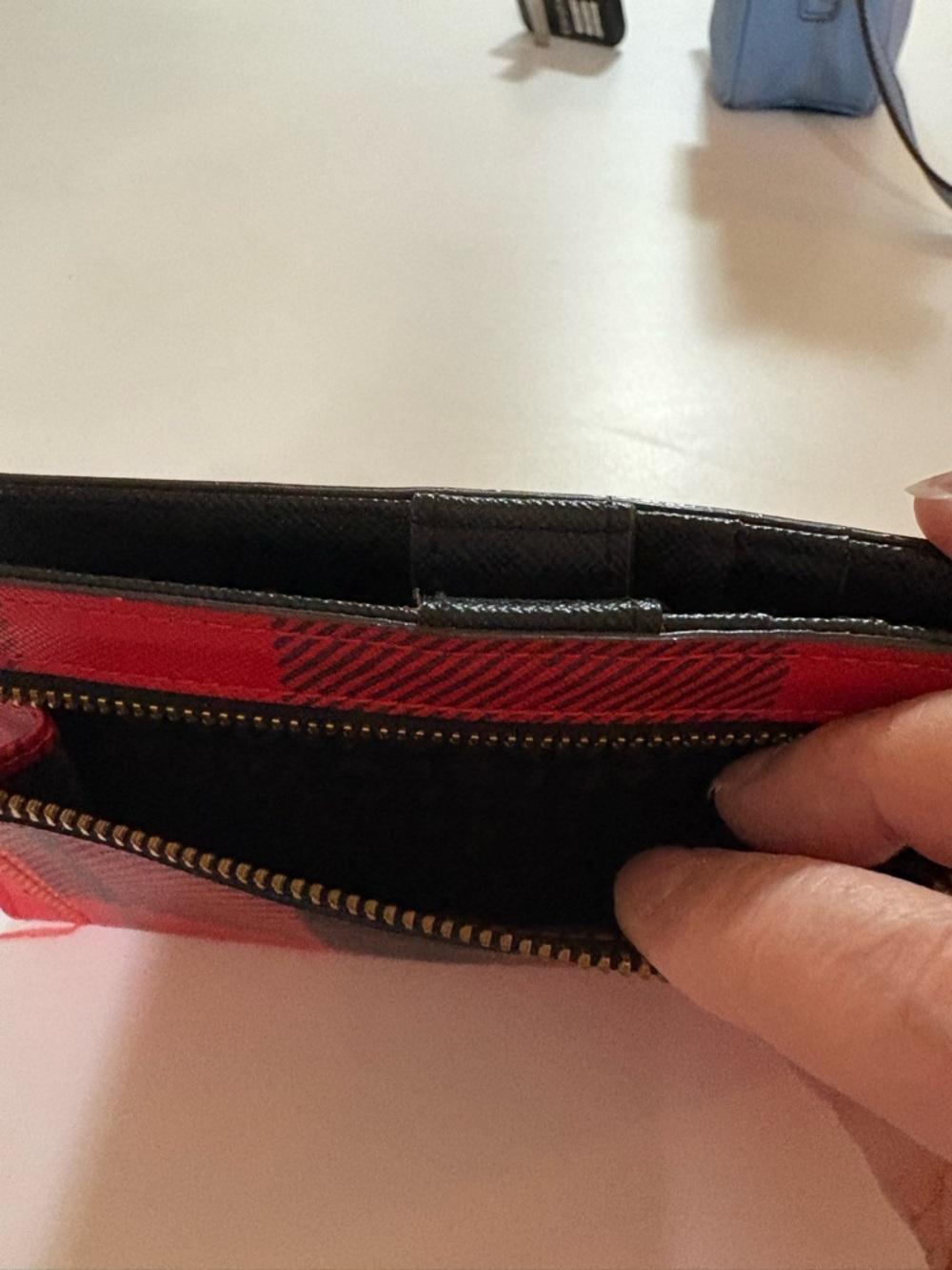 kate spade Red and Black Plaid Continental Wallet with Gold Logo - Picture 4 of 9